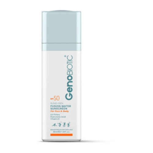 ضد آفتاب فیوژن واتر ژنوبایوتیک بی رنگ SPF50 مناسب انواع پوست حجم 30 میلی لیتر