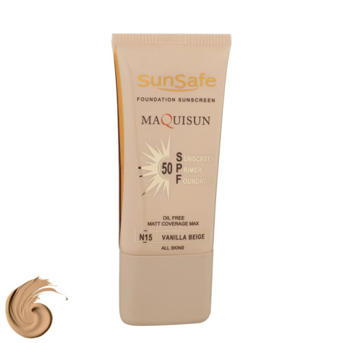 ضد آفتاب سان سیف کرم پودری و پرایمری مدل NC15 MAQUISUN با SPF50 رنگی