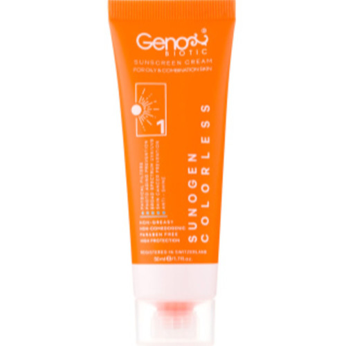 ضد آفتاب ژنوبایوتیک بی رنگ مناسب پوست چرب و مختلط مدل Sunogen SPF50